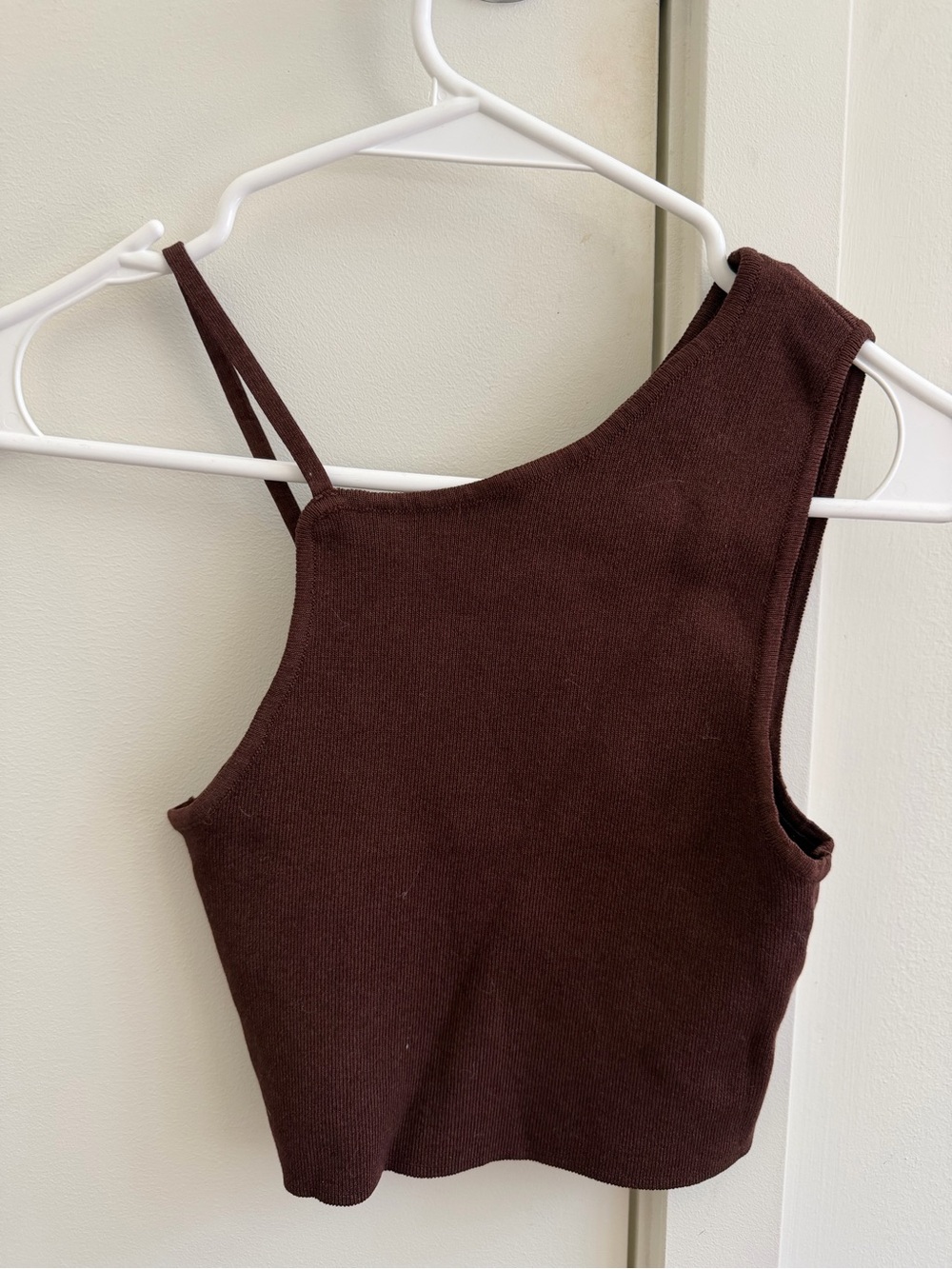 Zara Chocolate Brown One-Shoulder Crop Top